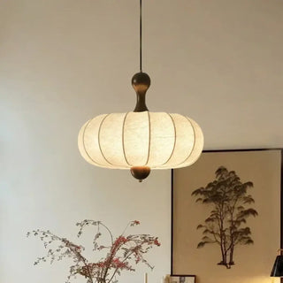 POBEJA Fabric Pleated Beige Wood Japanese Ceiling Light – view 3