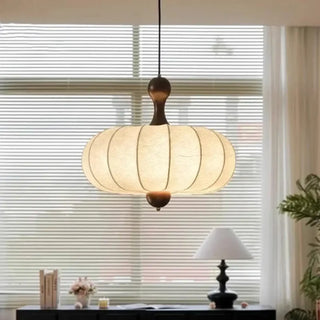 POBEJA Fabric Pleated Beige Wood Japanese Ceiling Light – view 4