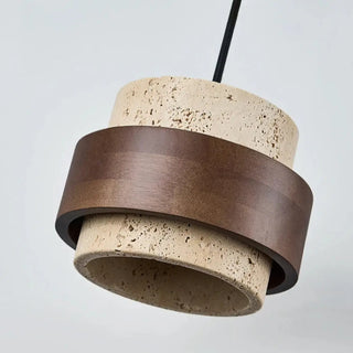 BERTIN Travertine and Wood Modern Zen Ceiling Light – view 1