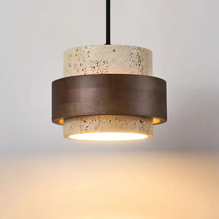 BERTIN Travertine and Wood Modern Zen Ceiling Light – view 3