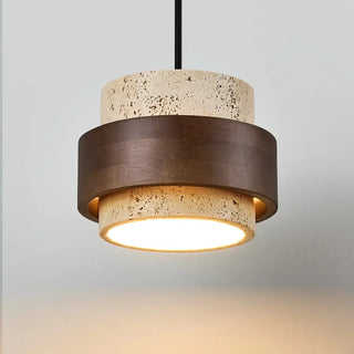 BERTIN Travertine and Wood Modern Zen Ceiling Light – view 2