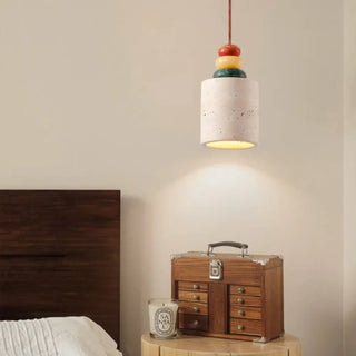 Multi-colored organic wood pendant light in yellow travertine style, hanging ceiling lamp