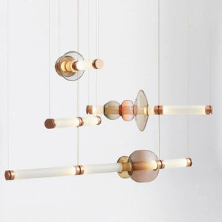 Modern tube pendant light close-up, customizable energy efficient hanging ceiling lamp