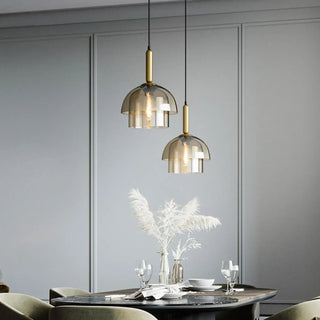 Amber glass bell pendant lamp with Edison bulb, vintage warm hanging ceiling light