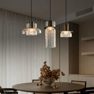 Modern brass pendant light with cracked glass effect, unique designer ceiling fixture