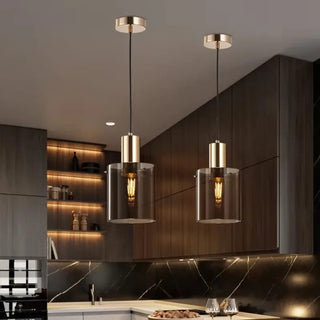 Smoked gold glass pendant lamp, modern kitchen hanging ceiling light fixture