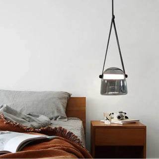FUGA Smoked Glass with Leather Straps Elegant Ceiling Light – view 3