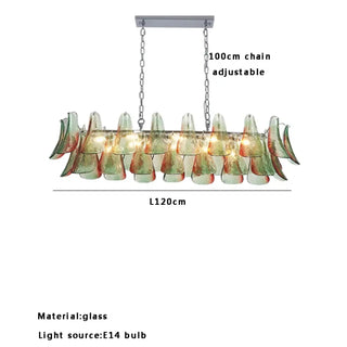 Handmade blown glass pendant light detail, artisan colored glass ceiling fixture