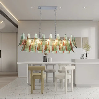 Designer colored glass pendant lamp, handblown artisan lighting for dining room