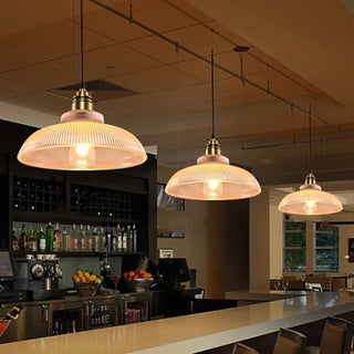 Ribbed glass pendant lamp with exposed bulb, vintage warm ambient hanging ceiling light
