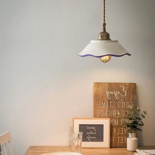 Country-style pendant lamp with blue trim, vintage hanging ceiling light for rustic dining
