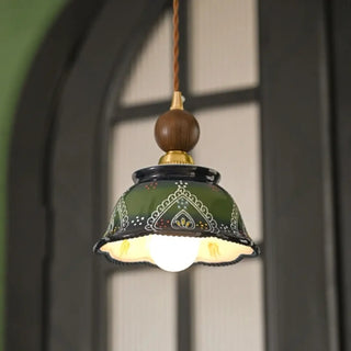 CIARY Vintage Green Ceramic and Wood Ceiling Light – view 2