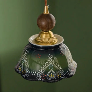 CIARY Vintage Green Ceramic and Wood Ceiling Light – view 3