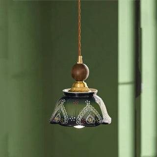 CIARY Vintage Green Ceramic and Wood Ceiling Light – view 1