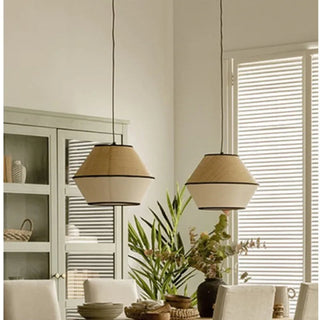 Beige Pendant Light – Natural Pendant Light With Woven Fabric Lamp & Adjustable Cord