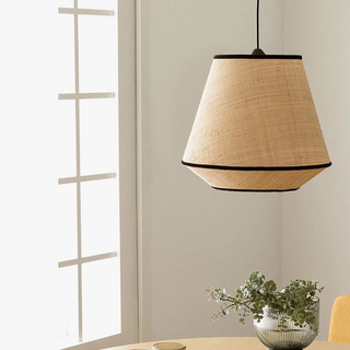 Beige Pendant Light – Natural Pendant Light With Woven Fabric Lamp & Adjustable Cord