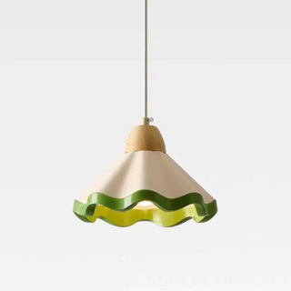 Decorative wavy glass pendant, cream green palette, vintage ceiling fixture
