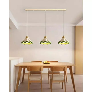 Cream and green wavy glass pendant lamp, vintage decorative hanging light