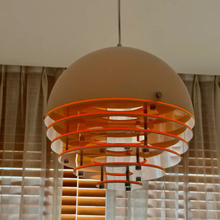 Vintage orange half-sphere pendant light, retro style ceiling hanging fixture