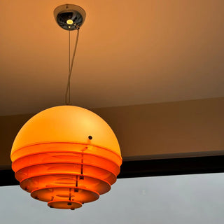 Orange half-sphere vintage pendant light, retro style ceiling hanging fixture