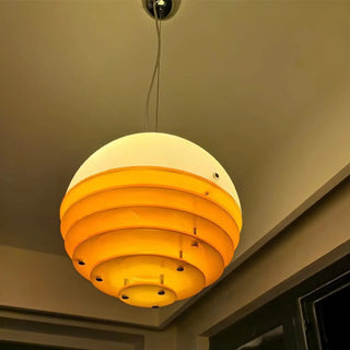 Designer vintage pendant lamp, orange half-sphere retro ceiling hanging light