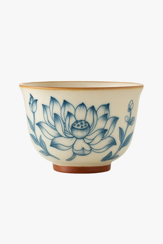 chinese lotus-motif ceramic tea cup