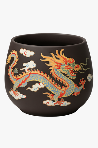 dragon & phoenix-motif clay tea cup