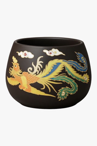 dragon & phoenix-motif clay tea cup