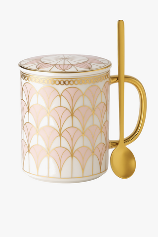 english ceramic cup with lid & spoon