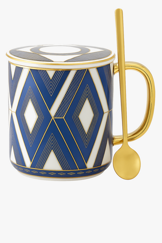 english ceramic cup with lid & spoon