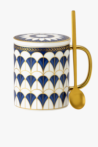 english ceramic cup with lid & spoon