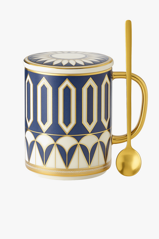 english ceramic cup with lid & spoon