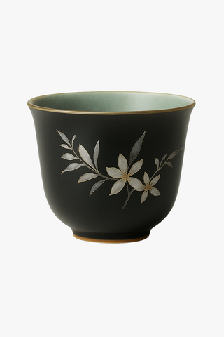 chinese apricot-motif ceramic teapot with filter