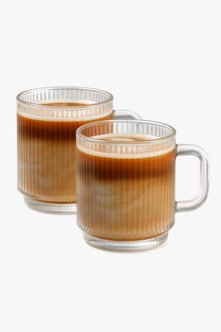 Vertical-grain glass coffee cup with handle, 350 ml