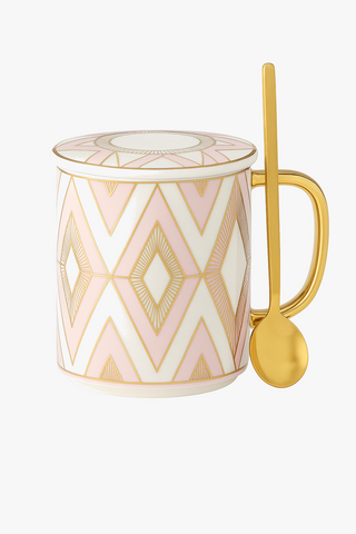 english ceramic cup with lid & spoon