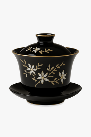 chinese apricot-motif ceramic teapot with filter