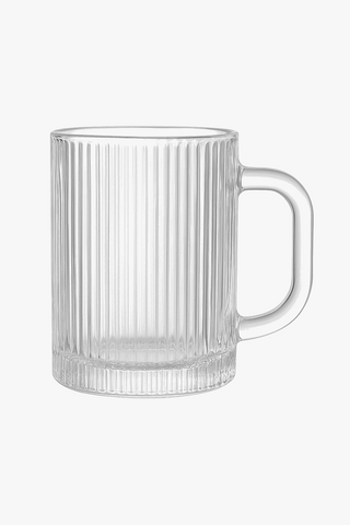 Nordic striped glass coffee cup with lid and handle, 380 ml