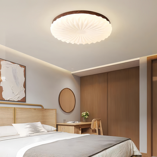 Modern cream French ceiling lamp illuminated, dining room
