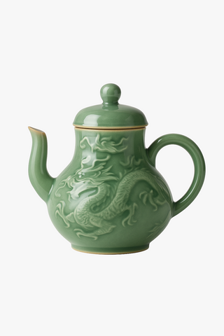 chinese dragon & phoenix-motif ceramic teapot with filter