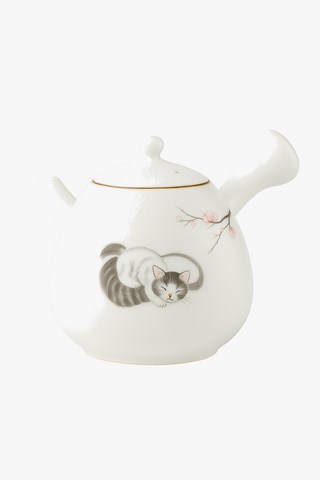 cat-motif ceramic teapot with filter
