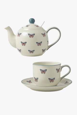butterfly-motif ceramic teapot with infuser