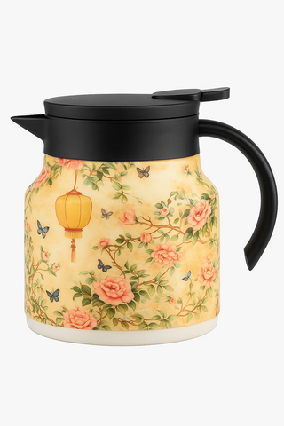 insulated floral-motif stainless steel teapot with infuser
