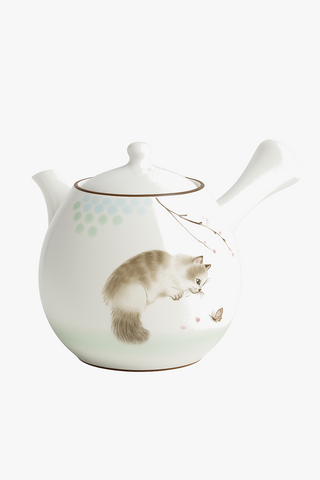 cat-motif ceramic teapot with filter