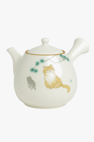cat-motif ceramic teapot with filter