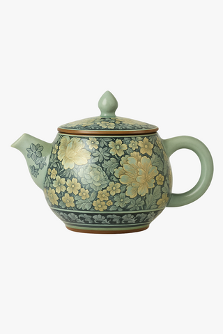 chinese peony-motif ceramic teapot