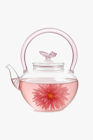 butterfly-motif borosilicate glass teapot