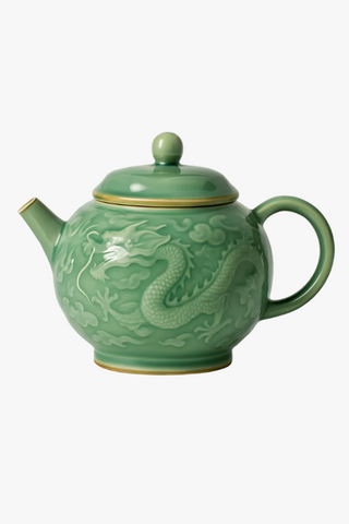 chinese dragon & phoenix-motif ceramic teapot with filter