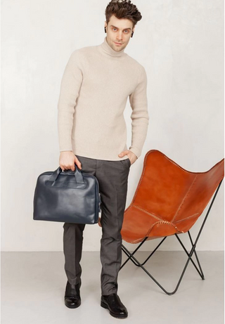 leather briefcase premium genuine leather laptop bag adjustable shoulder strap angle view