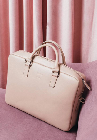 leather briefcase elegant business bag adjustable shoulder strap top view