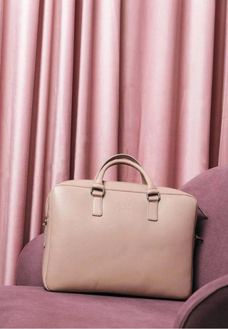 leather briefcase elegant business bag adjustable shoulder strap angle view